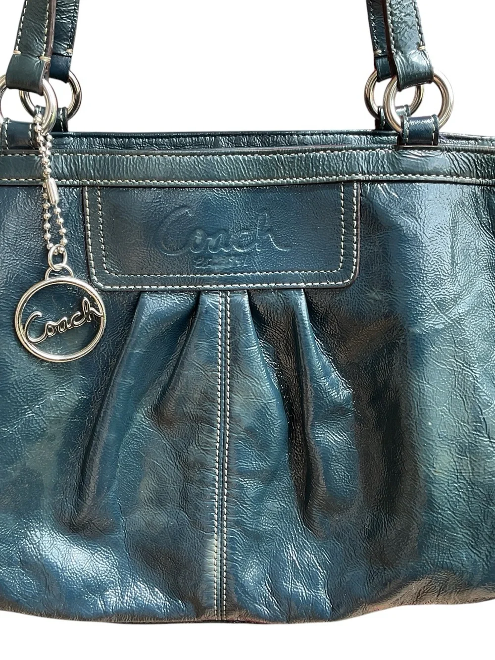 COACH Black Leather Shoulder Bag with Logo Charm